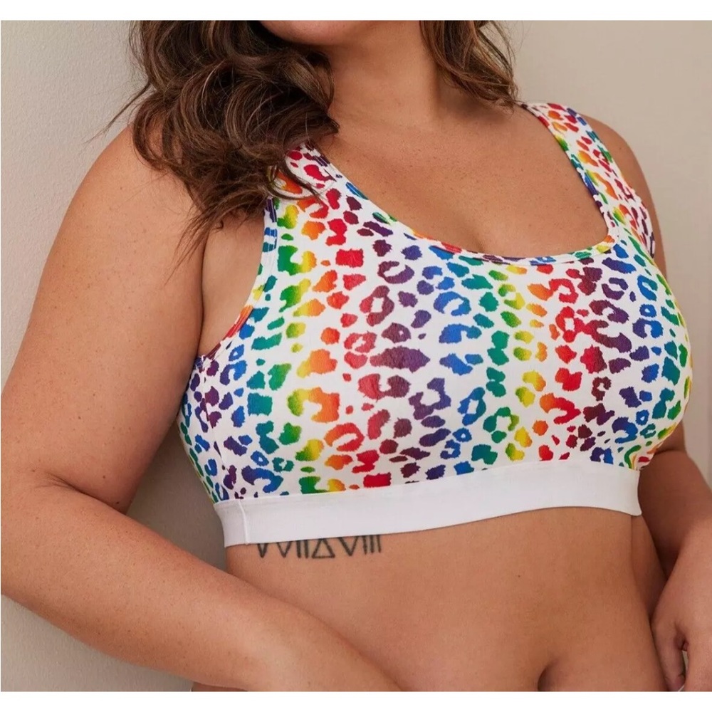 Torrid Women Unlined Cotton Scoop Pride Leopard Bralette Multi 1X 14 16 #H27823